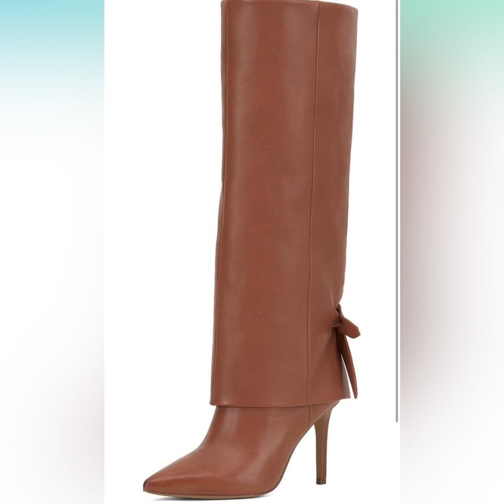 Womens Retro Closed Pointy Toe Fold Over Knee Boots Stiletto, Partial Zippers